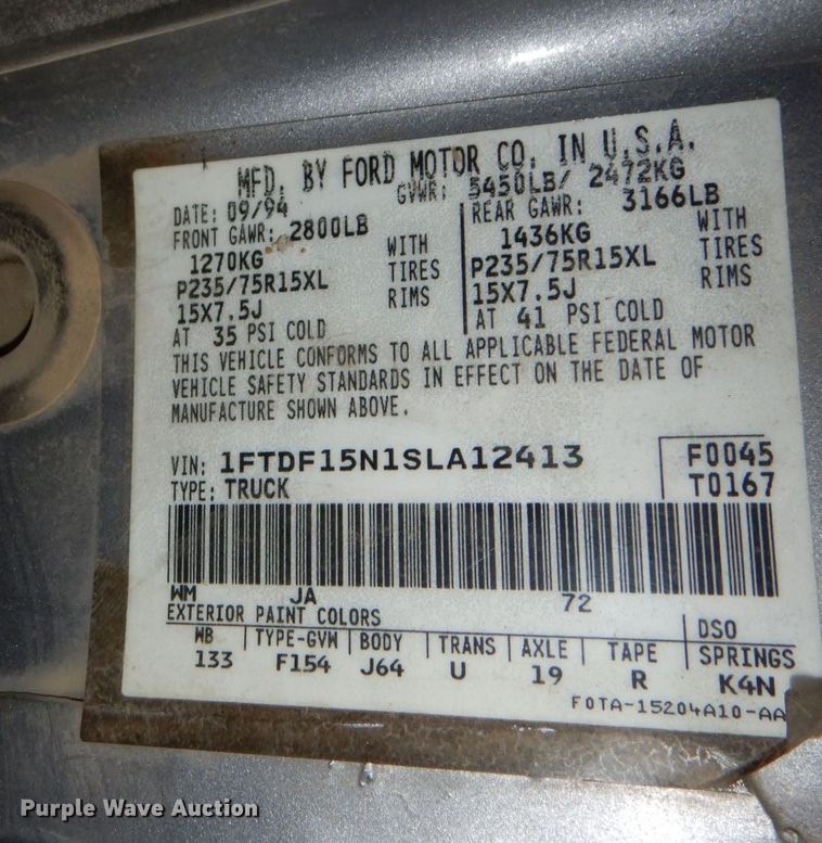 image for item JJ9235 1995 Ford F150  pickup truck