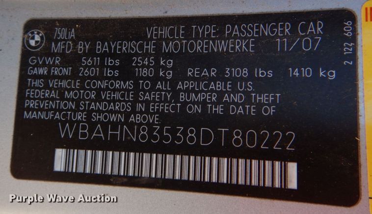 image for item JS9663 2008 BMW 750LI