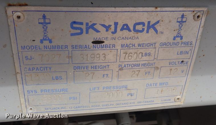 image for item KC9788 1998 Sky Jack SJ-7027  scissor lift