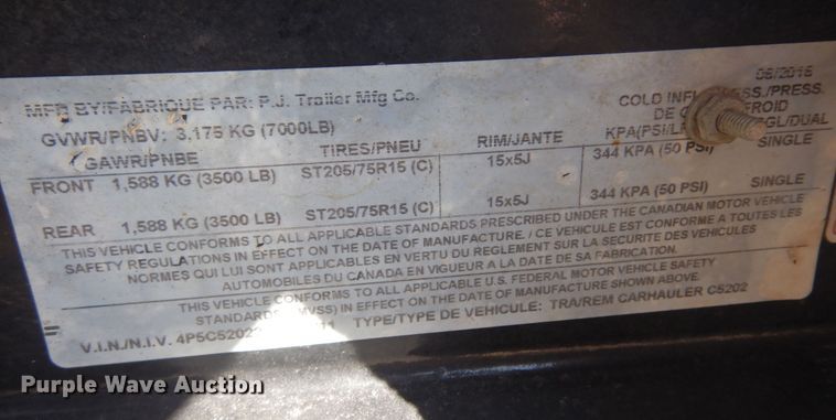 image for item KJ9580 2017 PJ  utility trailer