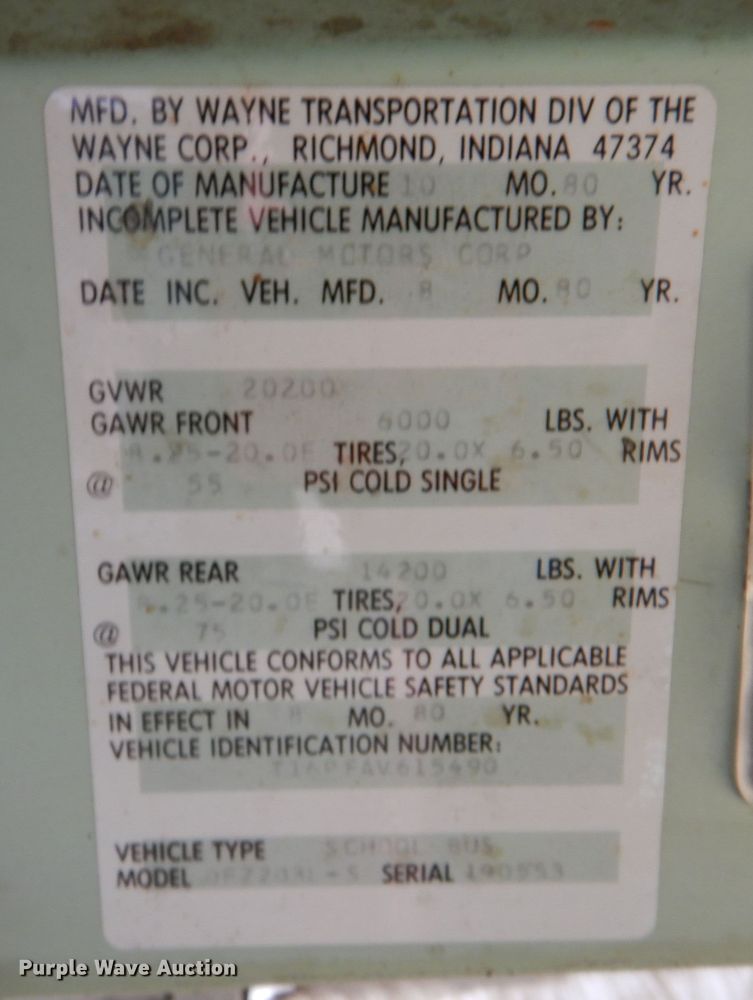 image for item LJ9796 1980 GMC Wayne Lifeguard  school bus