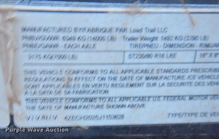 image for item DK0267 2018 Load Trail  utility trailer