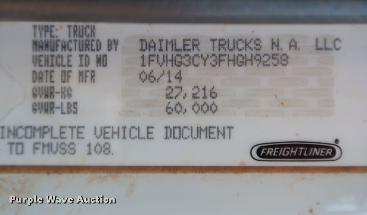 image for item DK3500 2015 Freightliner 114SD  combination sewer jetter truck