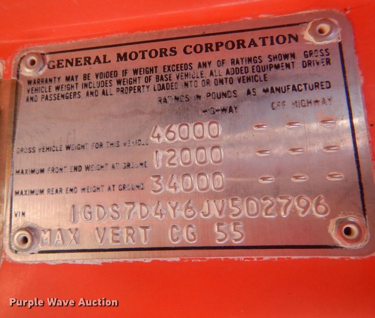 image for item DK7256 1988 GMC TopKick 7000  dump truck