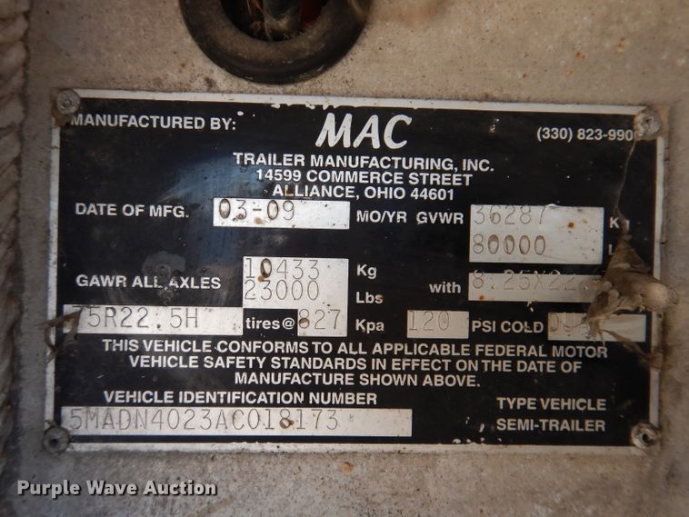 image for item DL5941 2010 MAC  end dump trailer