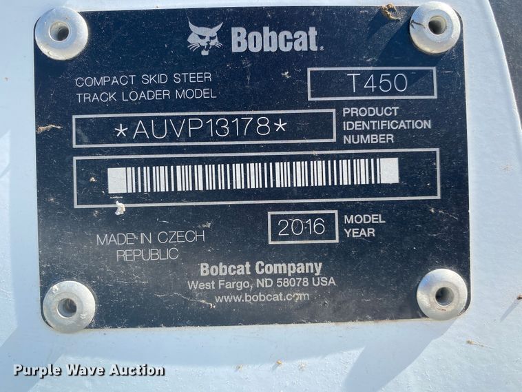 image for item DL6984 2016 Bobcat T450  tracked skid steer loader