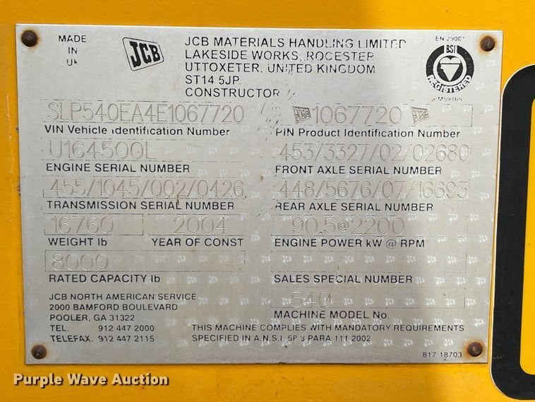 image for item DN0232 2004 JCB 540  telehandler