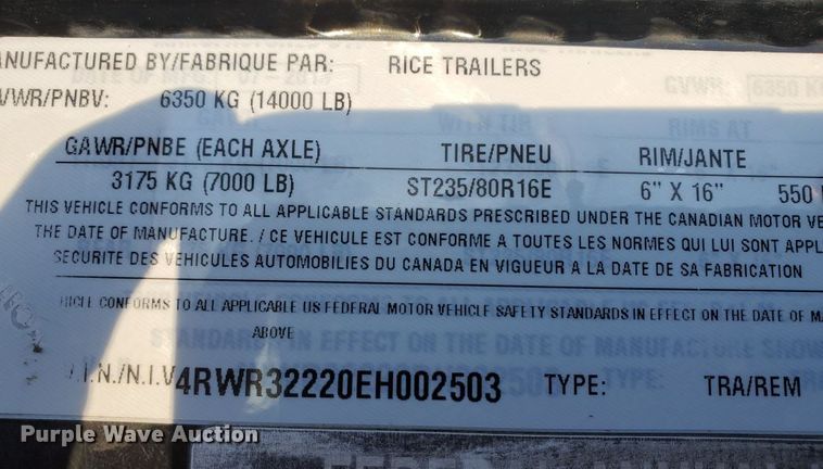 image for item JK9847 2013 Rice  equipment trailer