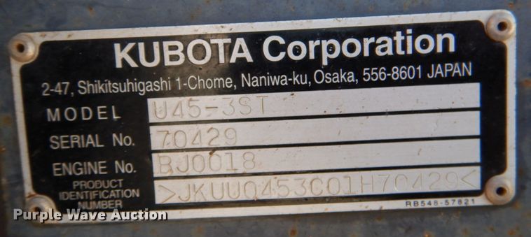 image for item JS9679 2012 Kubota U45  mini excavator