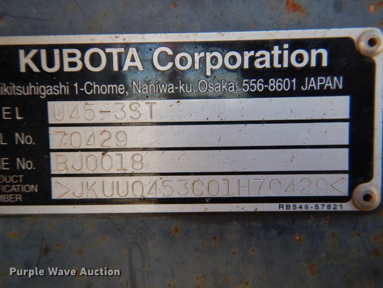 image for item JS9679 2012 Kubota U45  mini excavator