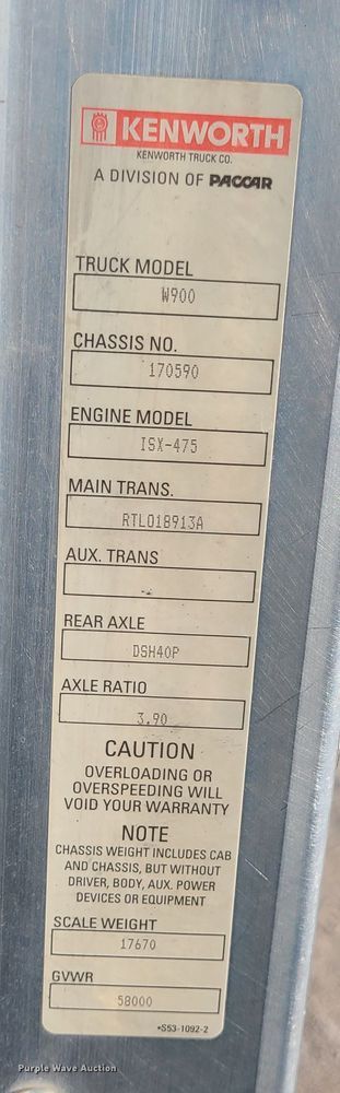 image for item KG9661 2007 Kenworth W900  dump truck