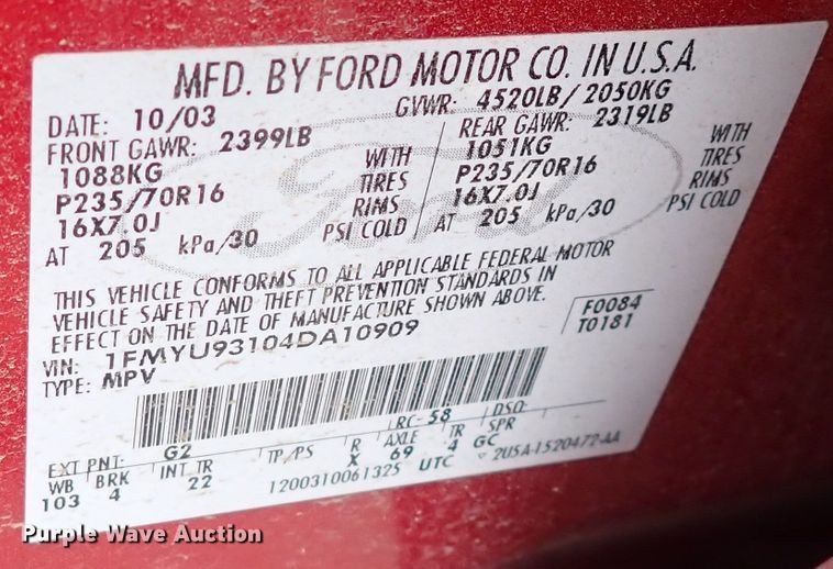 image for item DC4039 2004 Ford Escape XLT  SUV