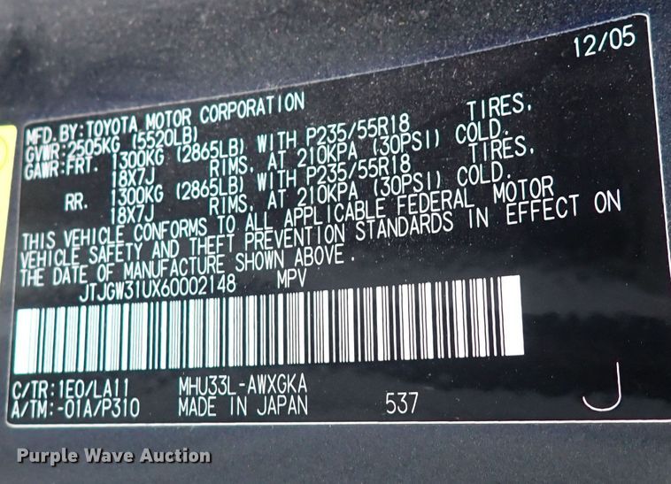 image for item DC4040 2006 Lexus RX400H  SUV