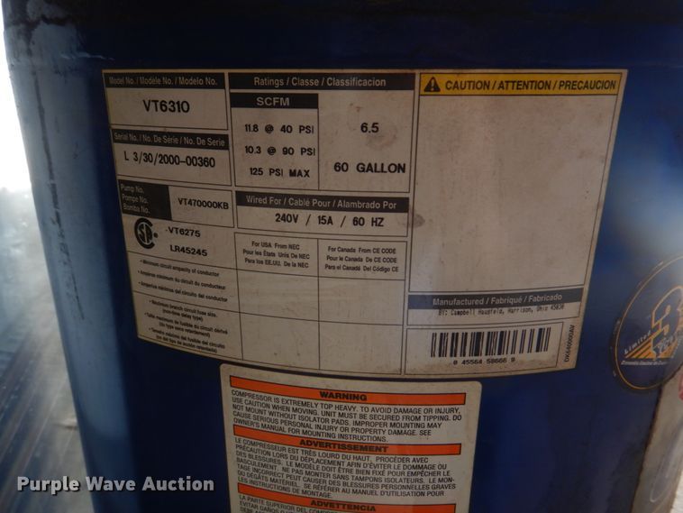 image for item DH8216 Campbell Hausfeld VT6310  air compressor