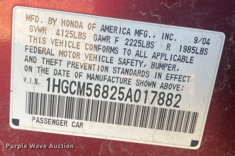 image for item DJ7582 2005 Honda Accord