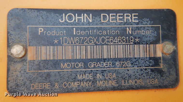 image for item DK4372 2012 John Deere 672G  motor grader