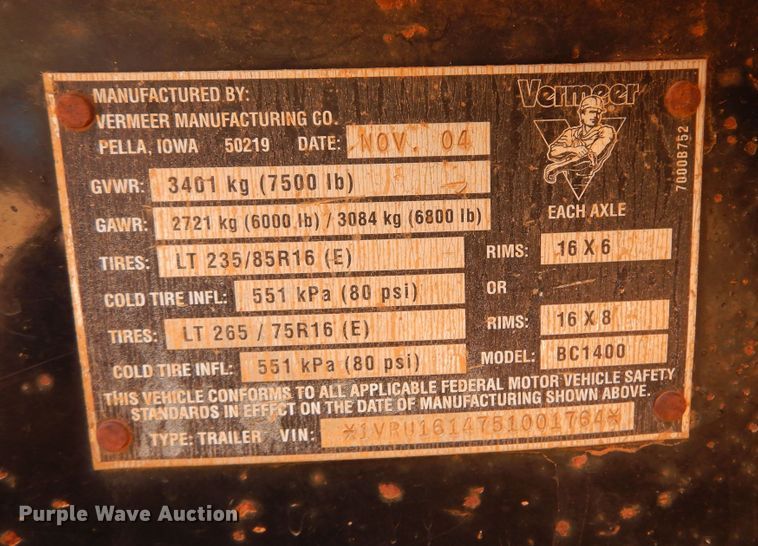 image for item DK4379 2005 Vermeer BC1400 XL  wood chipper