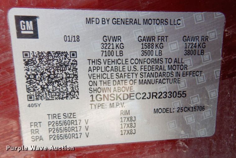 image for item DN1398 2018 Chevrolet Tahoe Police  SUV