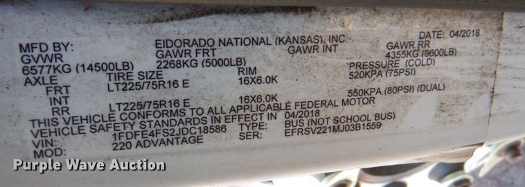 image for item DN1418 2018 Ford E450  shuttle bus