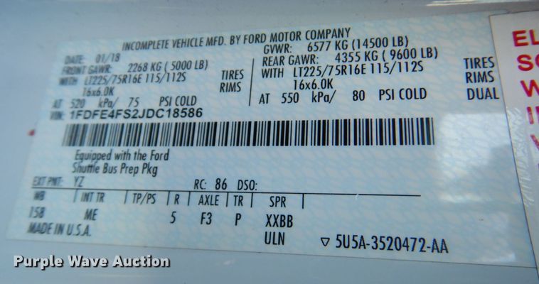 image for item DN1418 2018 Ford E450  shuttle bus