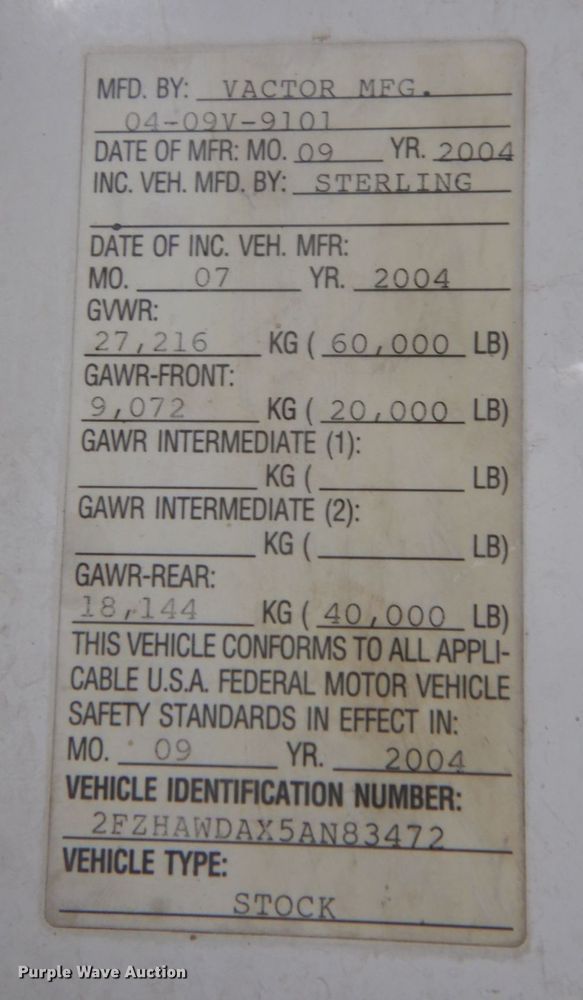 image for item DN7273 2005 Sterling L8500  sewer jetter truck