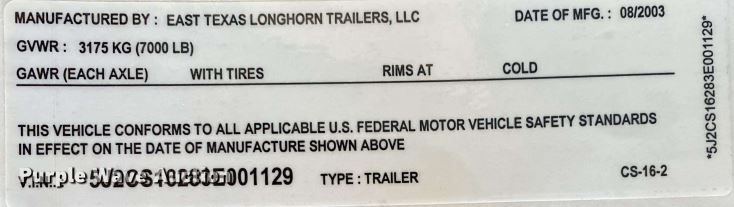 image for item FV9255 2003 East Texas  utility trailer