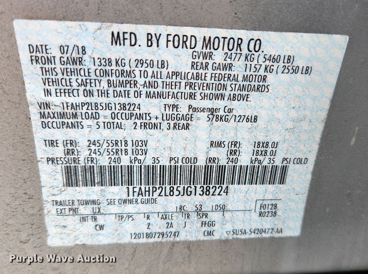 image for item HK9311 2018 Ford Taurus Police Interceptor 