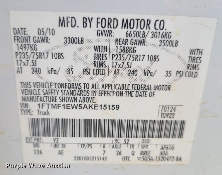 image for item IF9346 2010 Ford F150  pickup truck