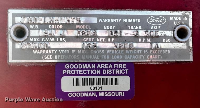 image for item JH9359 1966 Ford F800  pumper fire truck