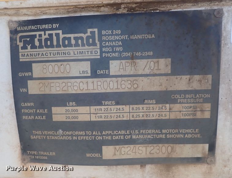 image for item JO9648 2001 Midland  end dump trailer