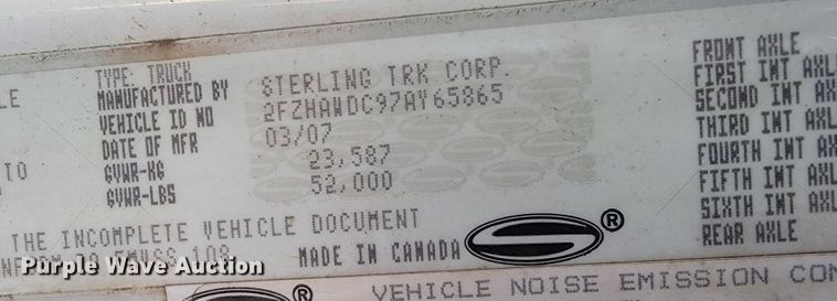 image for item JS9635 2007 Sterling LT8500  dump truck