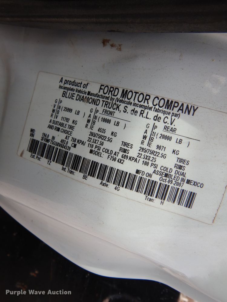 image for item DK4364 2008 Ford F750  winch truck