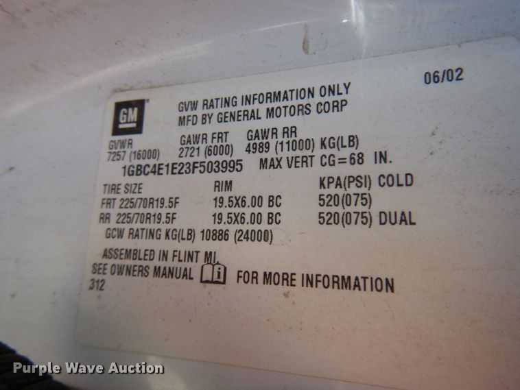 image for item DM5396 2003 Chevrolet C4500  dump truck