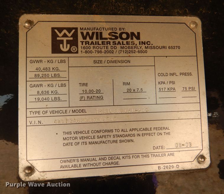 image for item DR0867 2004 Wilson CFD900  drop deck trailer