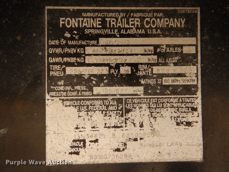 image for item LJ9821 2014 Fontaine Renegade LX40  lowboy equipment trailer