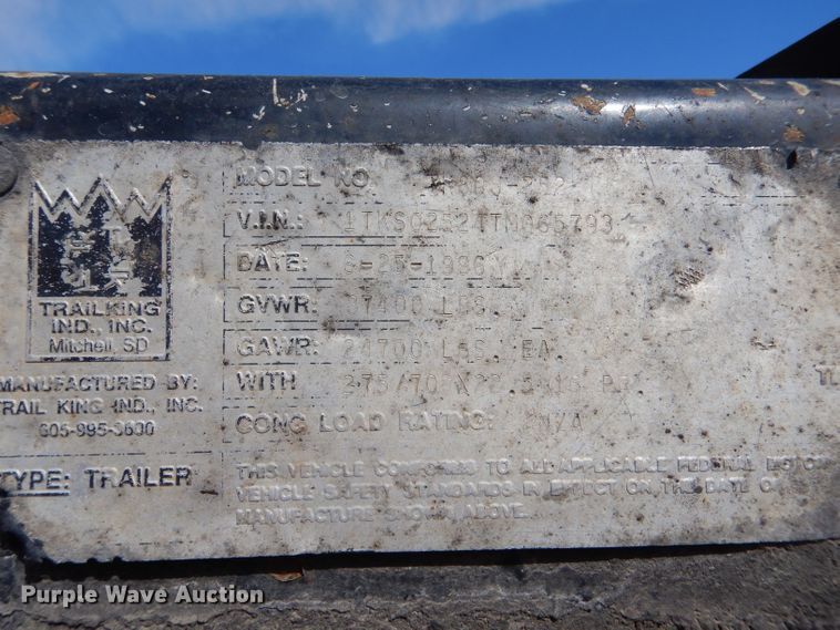 image for item LJ9828 1996 Trail King 130  lowboy equipment trailer