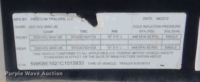 image for item DI8720 2012 Freedom  enclosed cargo trailer