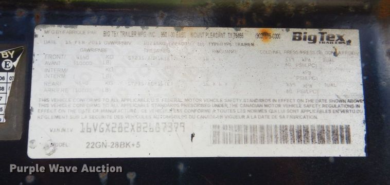 image for item DI8727 2011 Big Tex  equipment trailer