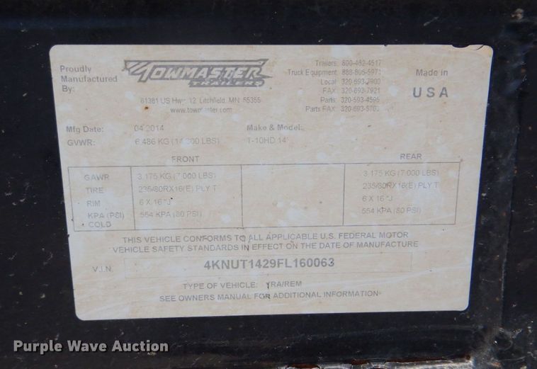 image for item DI8728 2015 Towmaster  dump trailer