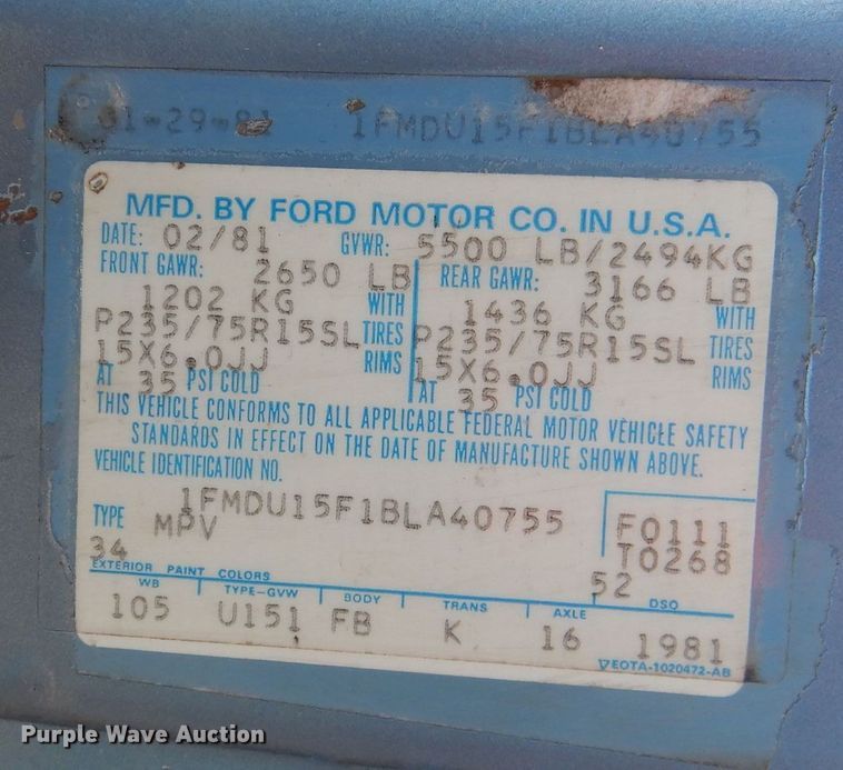 image for item DJ8931 1981 Ford Bronco Ranger XLT  SUV