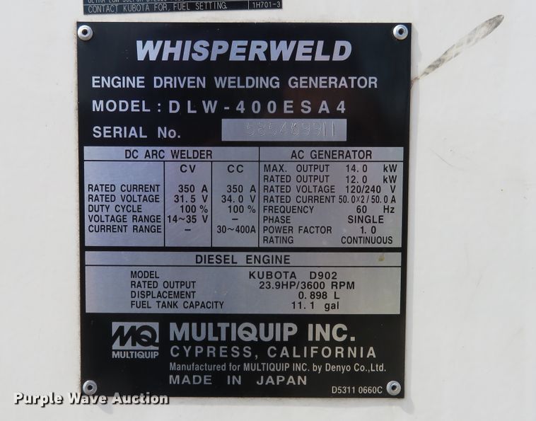image for item FB9780 2020 Muliquip DLW-400ESA4  welder/generator