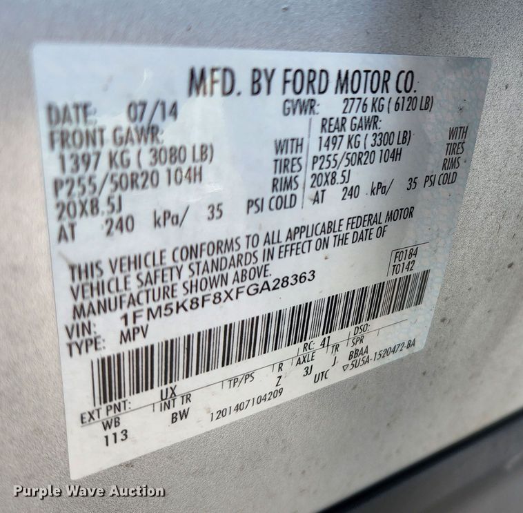 image for item HK9452 2015 Ford Explorer Limited  SUV