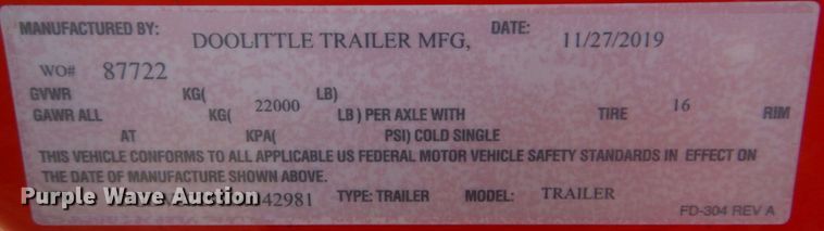 image for item IM9639 2020 Doolittle  equipment trailer
