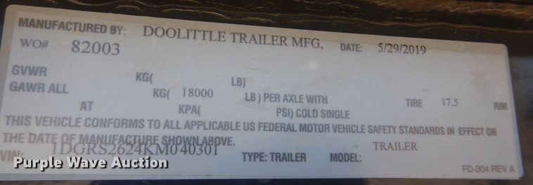 image for item IM9640 2019 Doolittle  equipment trailer