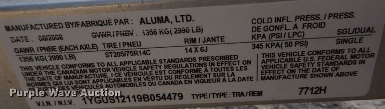 image for item IM9687 2009 Aluma  utility trailer