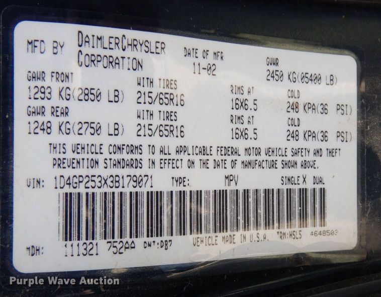 image for item IM9835 2003 Dodge Caravan  van