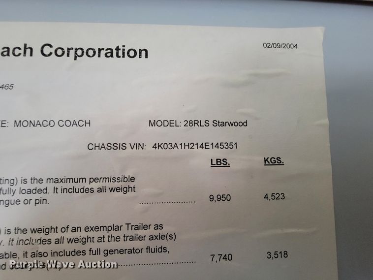 image for item JE9941 2004 Monaco Starwood  camper
