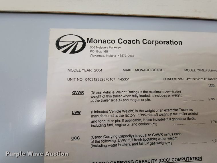 image for item JE9941 2004 Monaco Starwood  camper