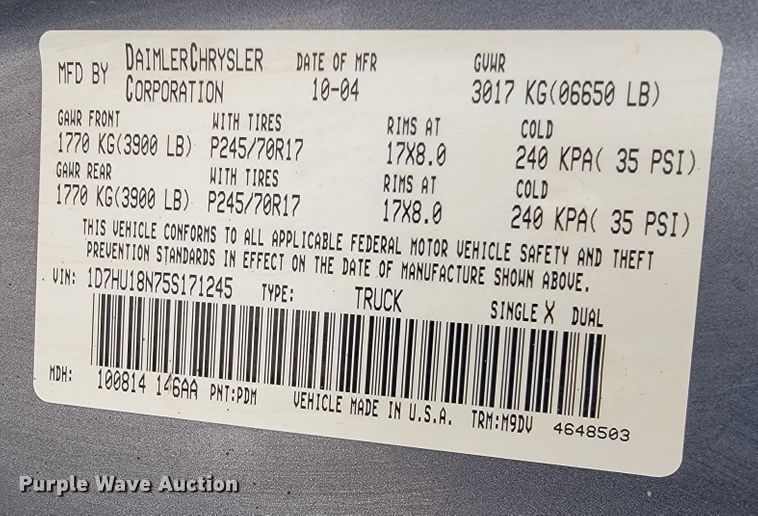 image for item JF9003 2005 Dodge Ram 1500  Quad Cab pickup truck