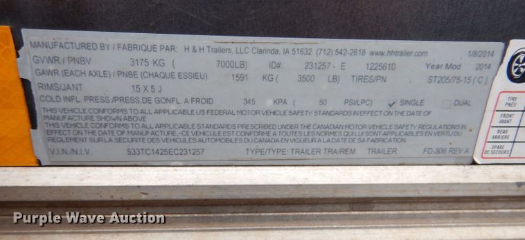 image for item JK9491 2014 H & H  enclosed cargo trailer